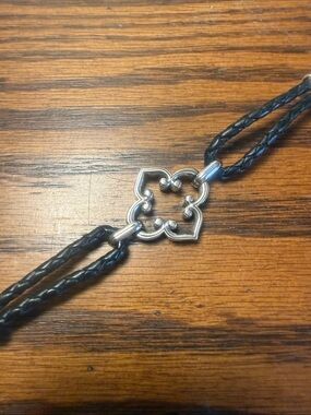 Brighton black braided leather bracelet with silver clover detail